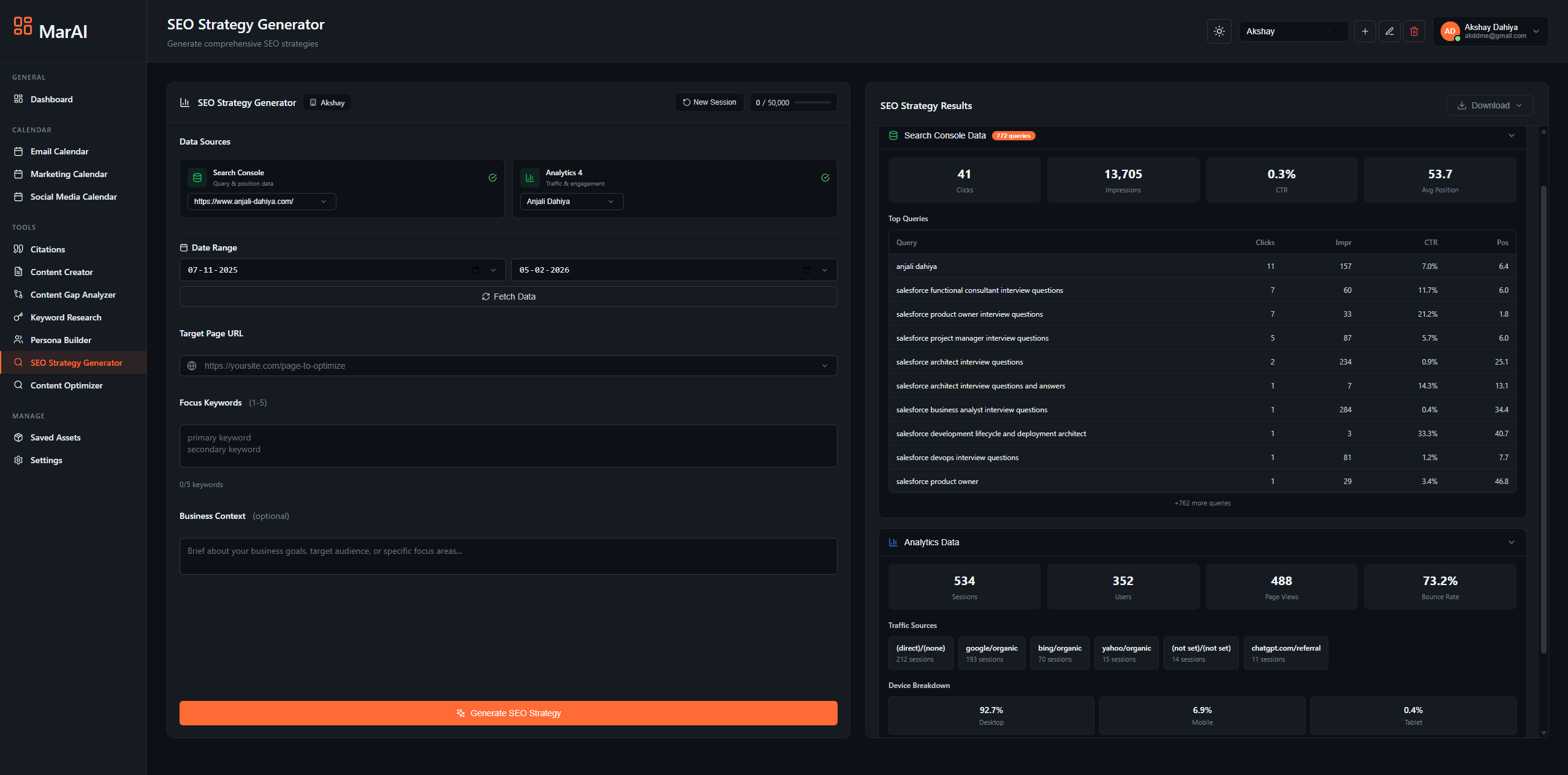 Google Search Console and Analytics data integrated into MarAI